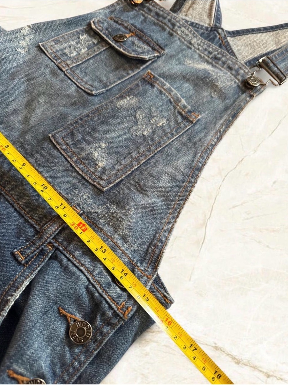 Hidden Jeans Girls Blue Distressed Denim Bib Overall Jumpsuit Button Pockets Sm - Picture 11 of 15